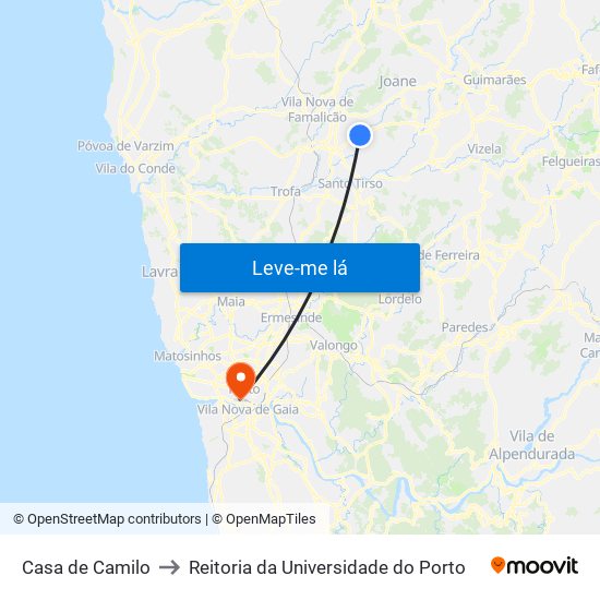 Casa de Camilo to Reitoria da Universidade do Porto map