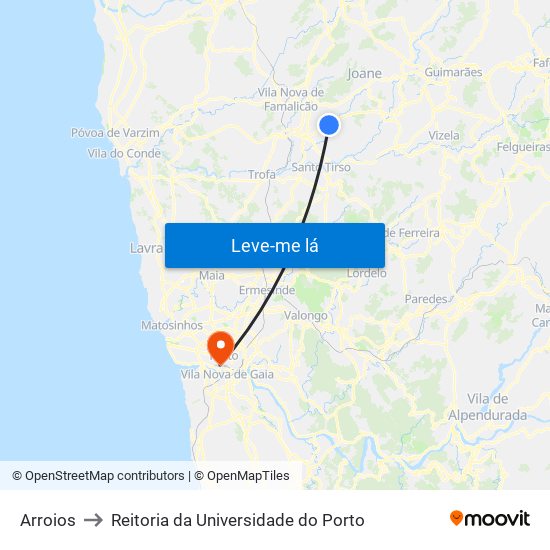 Arroios to Reitoria da Universidade do Porto map
