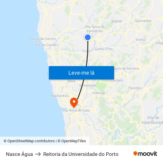 Nasce Água to Reitoria da Universidade do Porto map