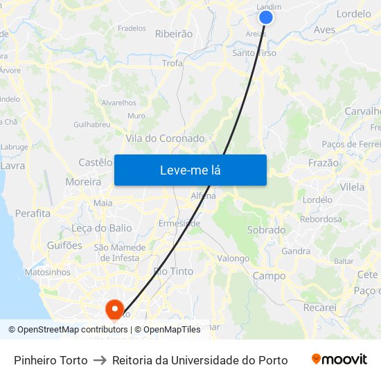 Pinheiro Torto to Reitoria da Universidade do Porto map