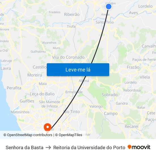Senhora da Basta to Reitoria da Universidade do Porto map