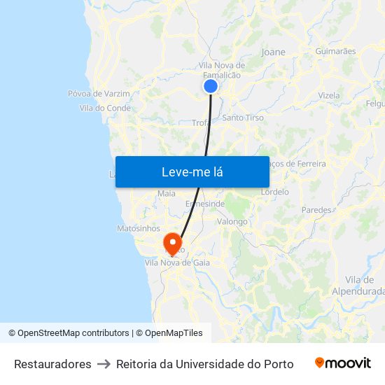 Restauradores to Reitoria da Universidade do Porto map