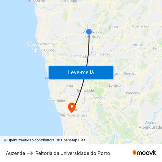 Auzende to Reitoria da Universidade do Porto map