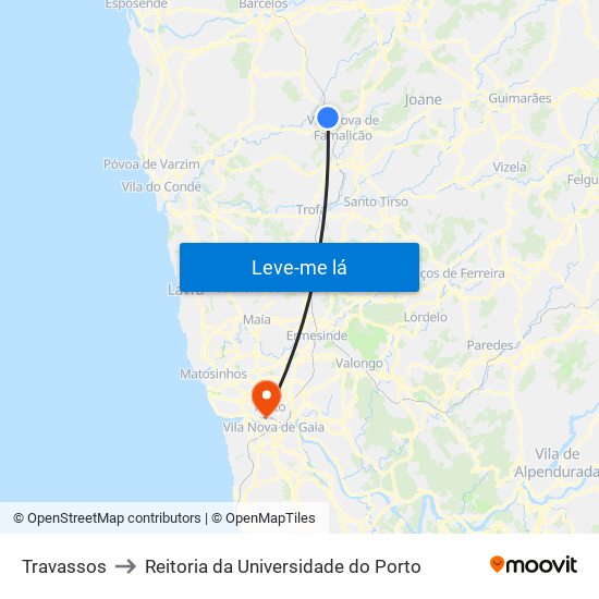 Travassos to Reitoria da Universidade do Porto map