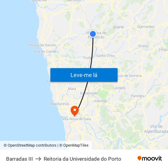 Barradas III to Reitoria da Universidade do Porto map