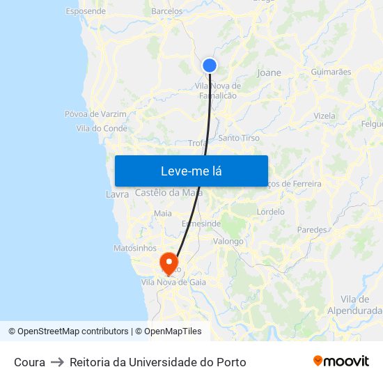 Coura to Reitoria da Universidade do Porto map