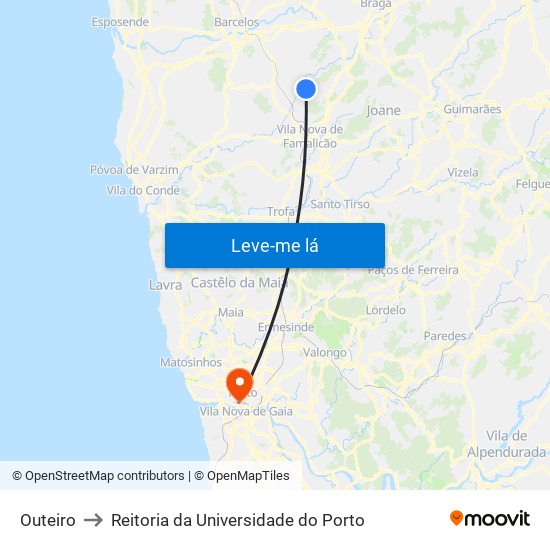 Outeiro to Reitoria da Universidade do Porto map