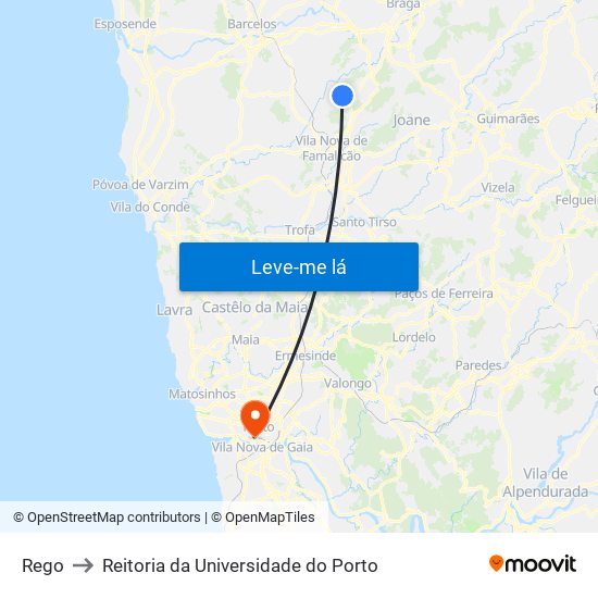 Rego to Reitoria da Universidade do Porto map