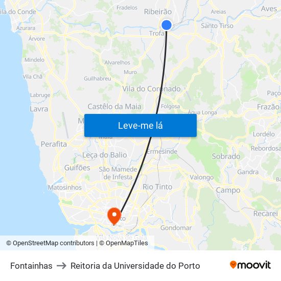 Fontaínhas to Reitoria da Universidade do Porto map