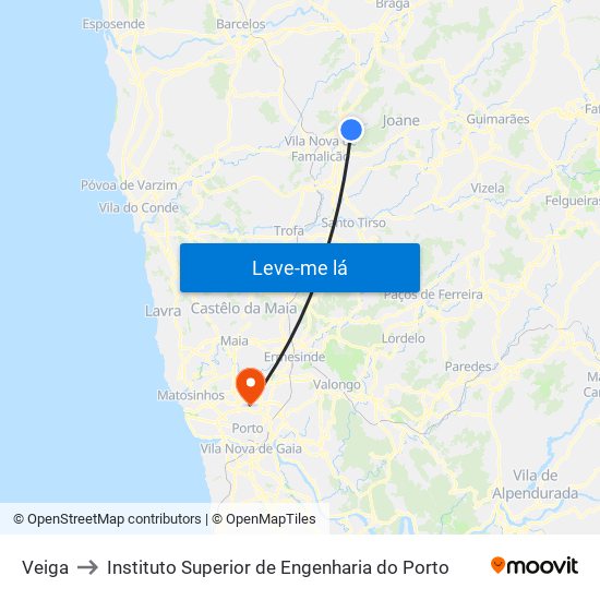 Veiga to Instituto Superior de Engenharia do Porto map