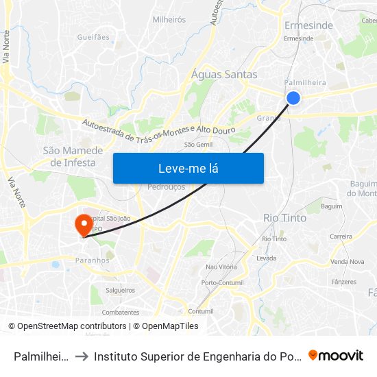 Palmilheira to Instituto Superior de Engenharia do Porto map