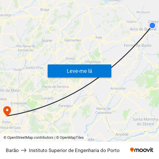 Barão to Instituto Superior de Engenharia do Porto map