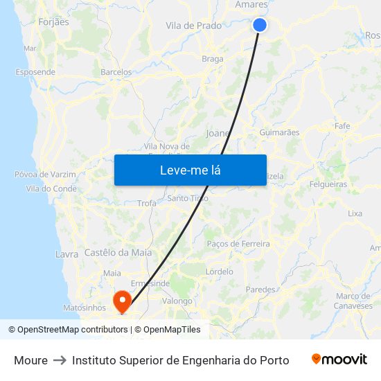 Moure to Instituto Superior de Engenharia do Porto map