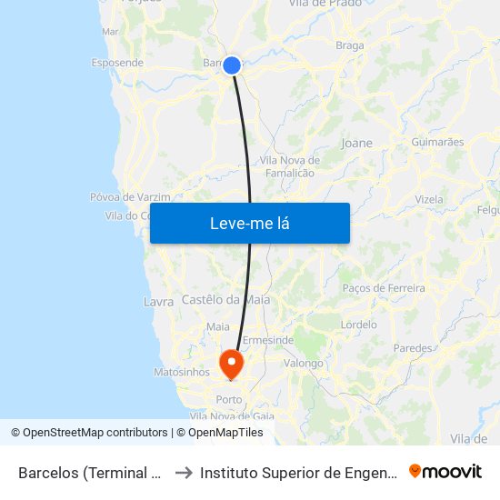Barcelos (Terminal Rodoviário) to Instituto Superior de Engenharia do Porto map