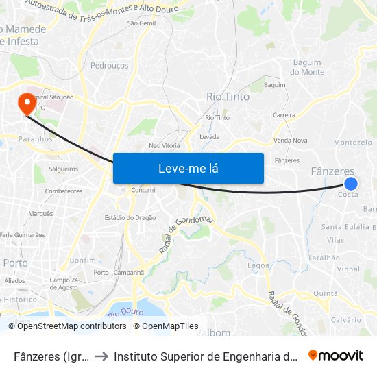 Fânzeres (Igreja) to Instituto Superior de Engenharia do Porto map