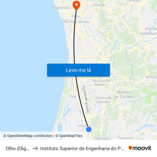 Olho d'Água to Instituto Superior de Engenharia do Porto map
