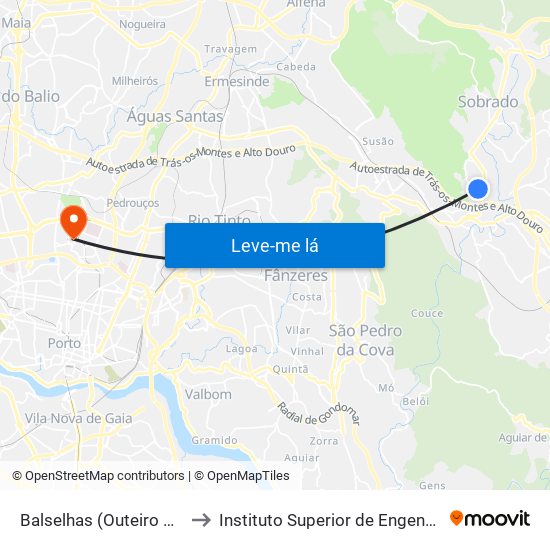 Balselhas (Outeiro do Moinho) to Instituto Superior de Engenharia do Porto map