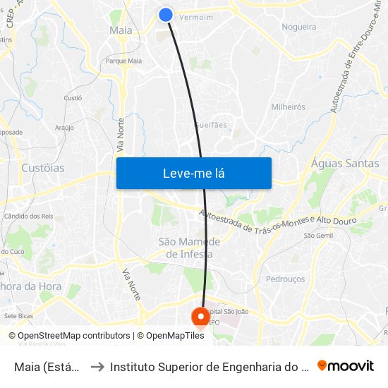 Maia (Estádio) to Instituto Superior de Engenharia do Porto map