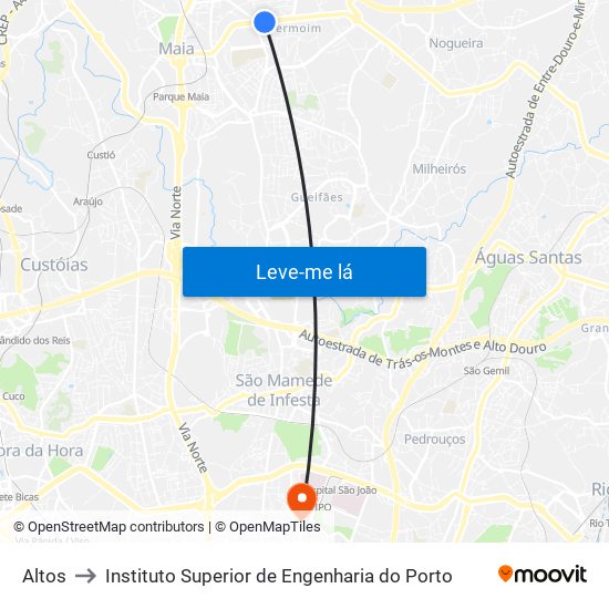 Altos to Instituto Superior de Engenharia do Porto map