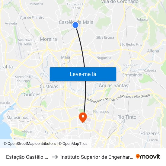 Estação Castêlo da Maia to Instituto Superior de Engenharia do Porto map