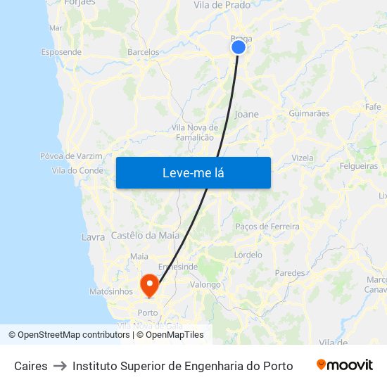 Caires to Instituto Superior de Engenharia do Porto map
