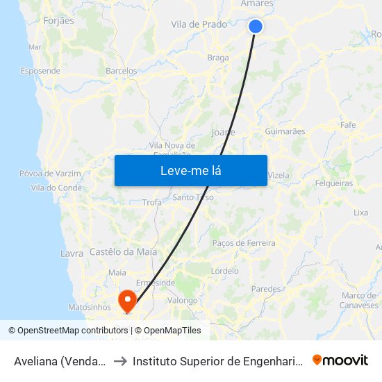 Aveliana (Venda Nova) to Instituto Superior de Engenharia do Porto map