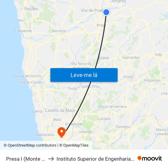 Presa I (Monte Ouro) to Instituto Superior de Engenharia do Porto map