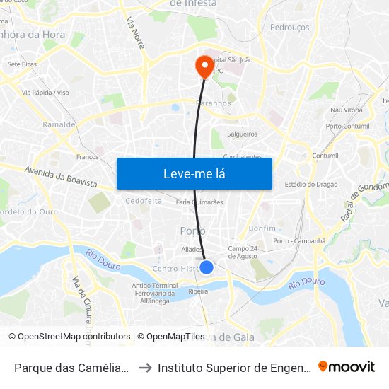 Parque das Camélias (Terminal) to Instituto Superior de Engenharia do Porto map