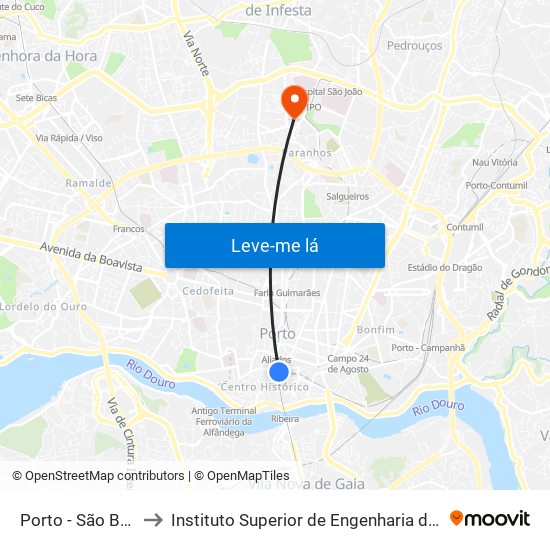 Porto - São Bento to Instituto Superior de Engenharia do Porto map