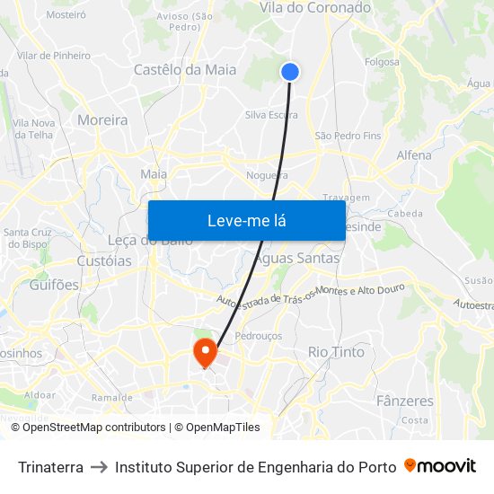 Trinaterra to Instituto Superior de Engenharia do Porto map