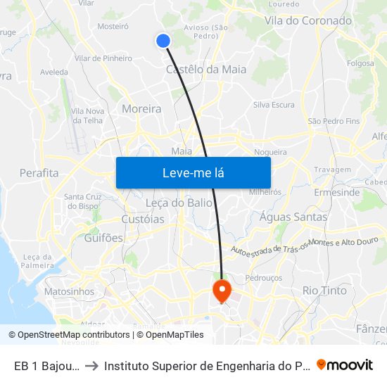 EB 1 Bajouca to Instituto Superior de Engenharia do Porto map