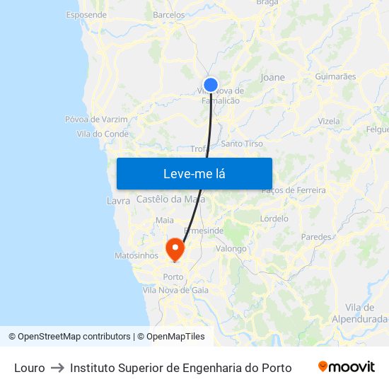 Louro to Instituto Superior de Engenharia do Porto map