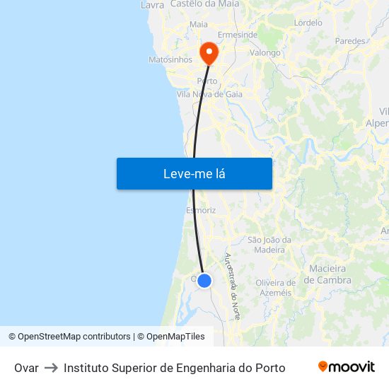 Ovar to Instituto Superior de Engenharia do Porto map