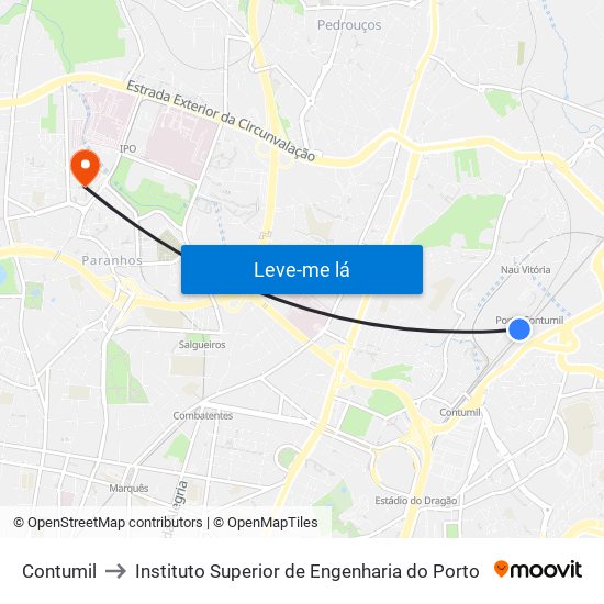 Contumil to Instituto Superior de Engenharia do Porto map