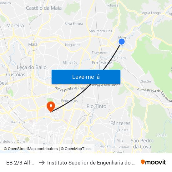 EB 2/3 Alfena to Instituto Superior de Engenharia do Porto map