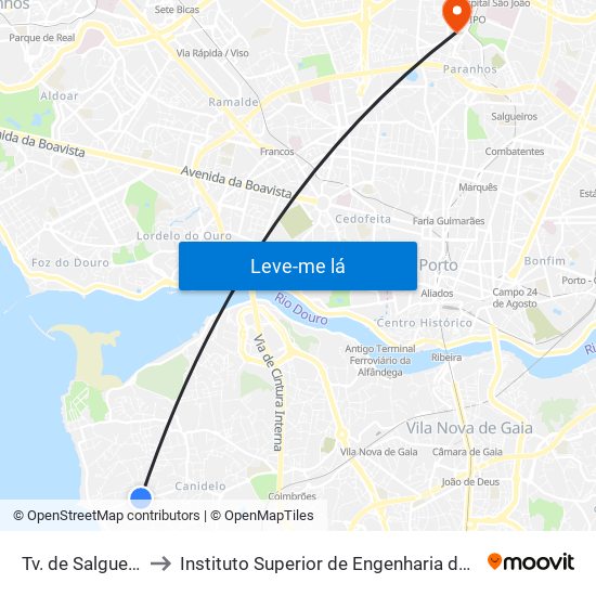 Tv. de Salgueiros to Instituto Superior de Engenharia do Porto map