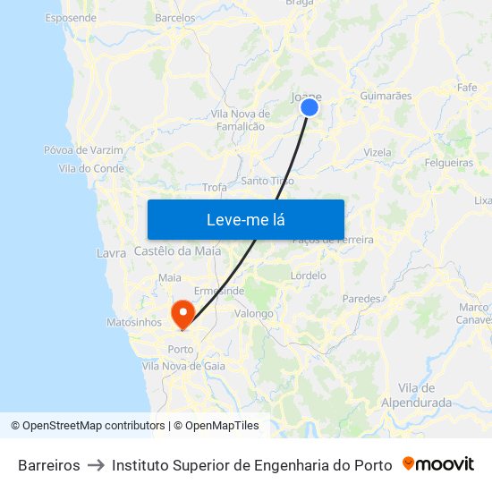 Barreiros to Instituto Superior de Engenharia do Porto map