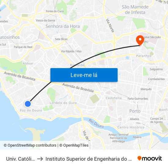 Univ. Católica to Instituto Superior de Engenharia do Porto map