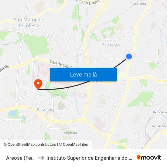Areosa (Feira) to Instituto Superior de Engenharia do Porto map