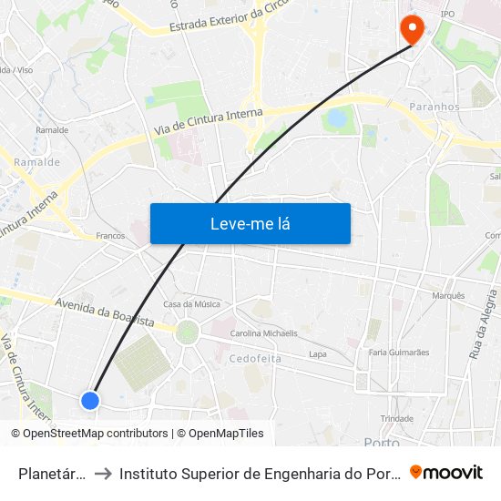 Planetário to Instituto Superior de Engenharia do Porto map