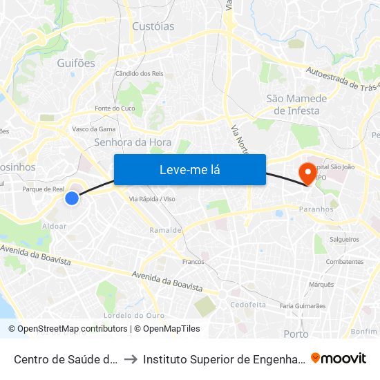 Centro de Saúde de Aldoar to Instituto Superior de Engenharia do Porto map