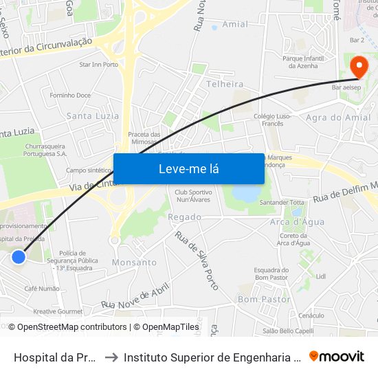 Hospital da Prelada to Instituto Superior de Engenharia do Porto map