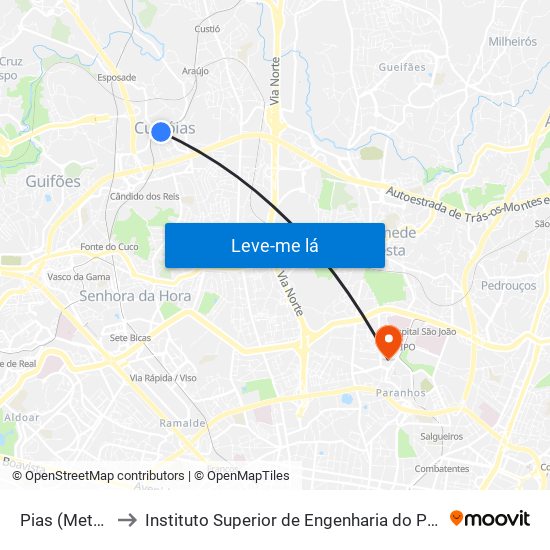 Pias (Metro) to Instituto Superior de Engenharia do Porto map