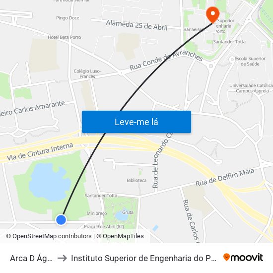 Arca D Água to Instituto Superior de Engenharia do Porto map