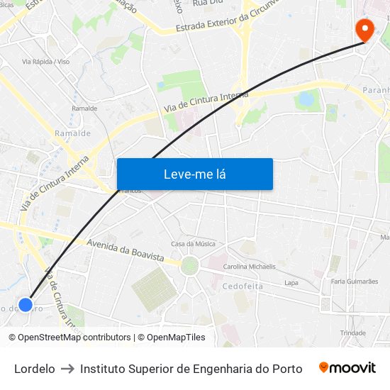 Lordelo to Instituto Superior de Engenharia do Porto map