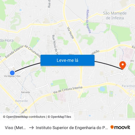 Viso (Metro) to Instituto Superior de Engenharia do Porto map