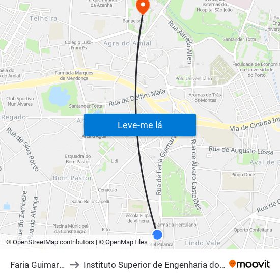 Faria Guimarães to Instituto Superior de Engenharia do Porto map
