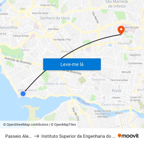 Passeio Alegre to Instituto Superior de Engenharia do Porto map