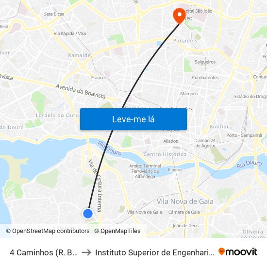 4 Caminhos (R. Bélgica) to Instituto Superior de Engenharia do Porto map