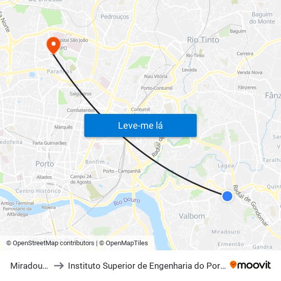Miradouro to Instituto Superior de Engenharia do Porto map